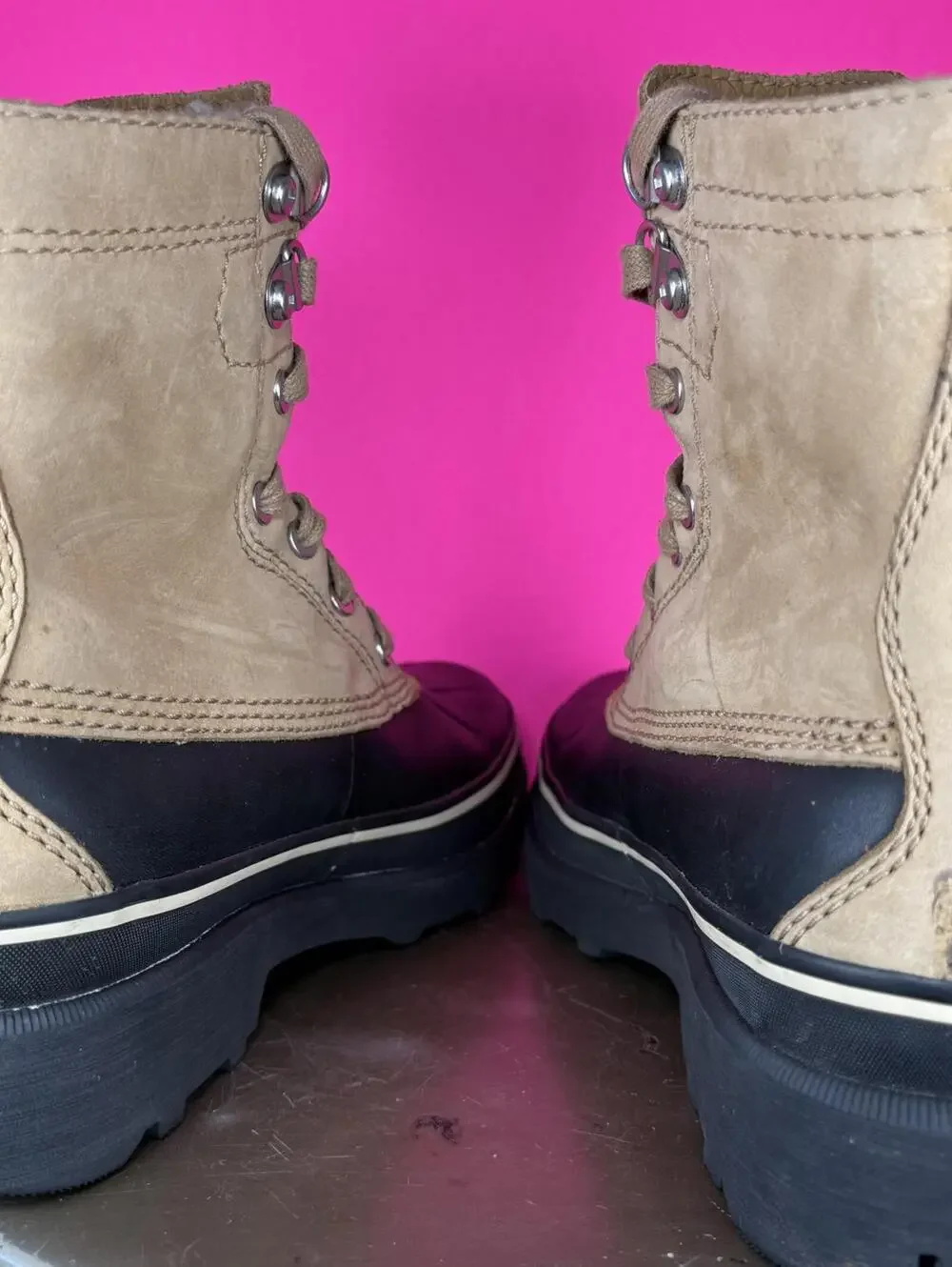 Sorel Caribou Strom Tan Leather Fleece Lined Waterproof Boot US 11.5 UK 10.5